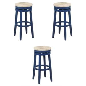 Pemberly Row 31&quot Wood Swivel Barstool in Navy Blue - Set of 3