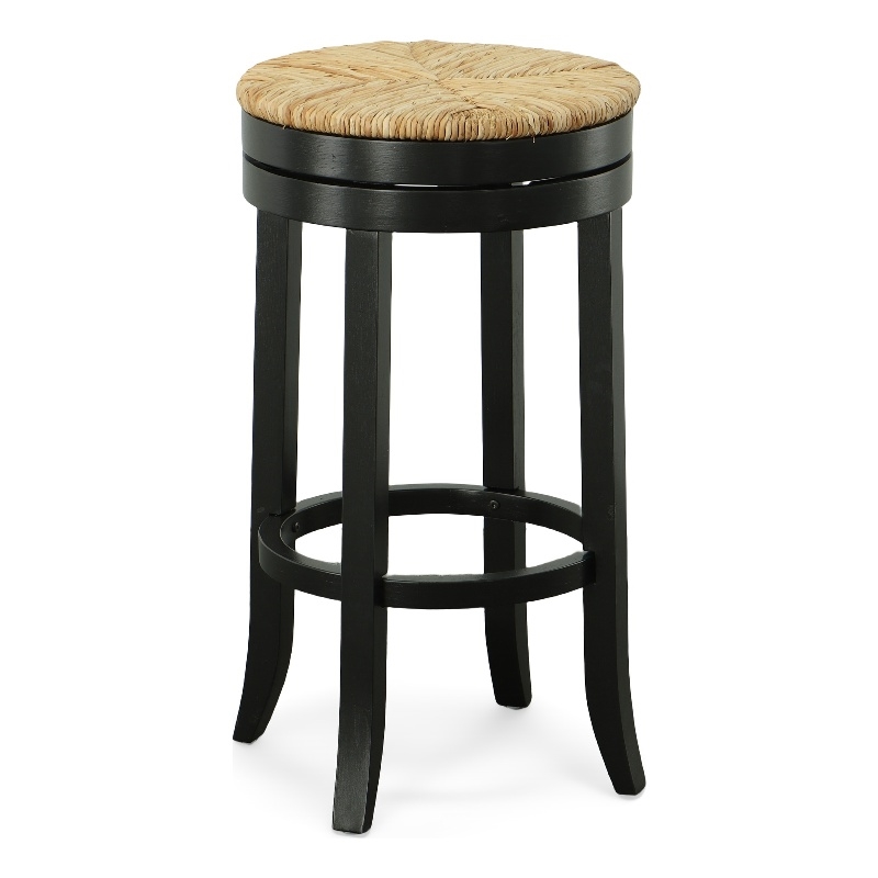 Pemberly Row Swivel Rush Seat Bar Stool in Antique Black - Set of 2
