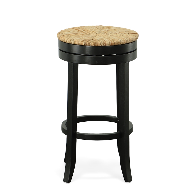 Pemberly Row Swivel Rush Seat Bar Stool in Antique Black - Set of 2
