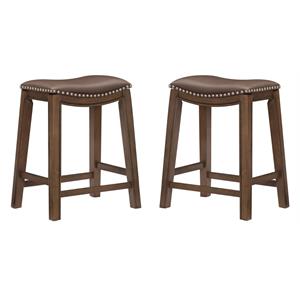Pemberly Row 24&quot Faux Leather Saddle Counter Stool in Brown - Set of 2