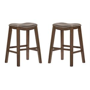 Pemberly Row 29&quot Upholstered Faux Leather Saddle Bar Stool in Gray - Set of 2