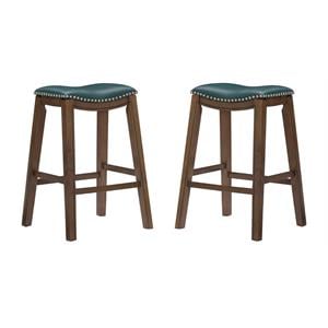 Pemberly Row 29&quot Upholstered Faux Leather Saddle Bar Stool in Green - Set of 2