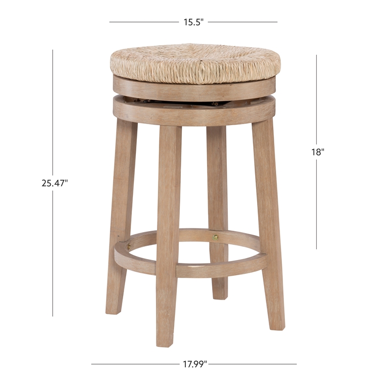 Pemberly Row Solid Wood Swivel Rush Counter Stool in Natural Brown - Set of 2