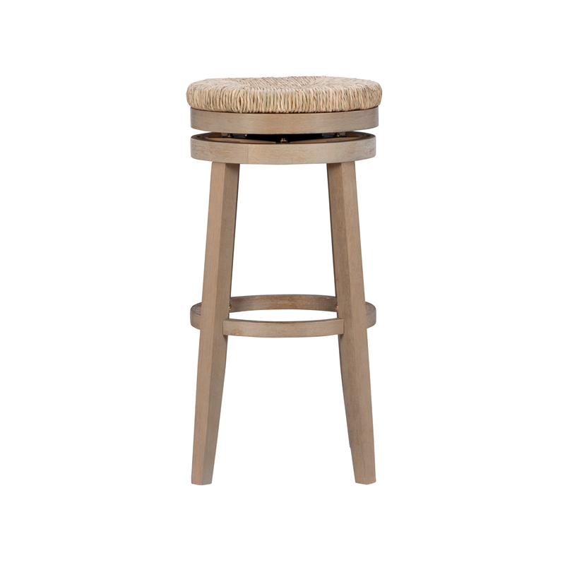 Pemberly Row Solid Wood Swivel Rush Bar Stool in Natural Brown - Set of 2