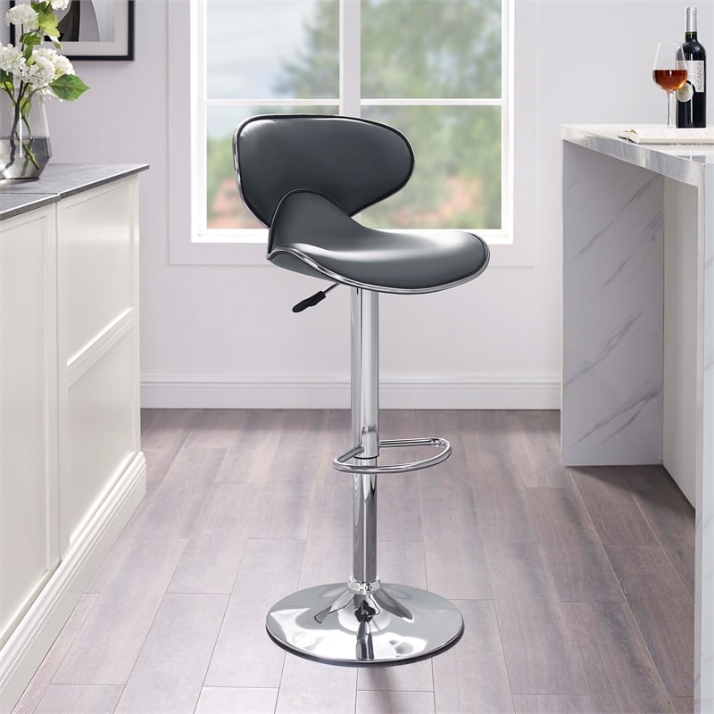 Pemberly Row Rounded Back Adjustable Metal Base BarStool in Gray - Set of 2