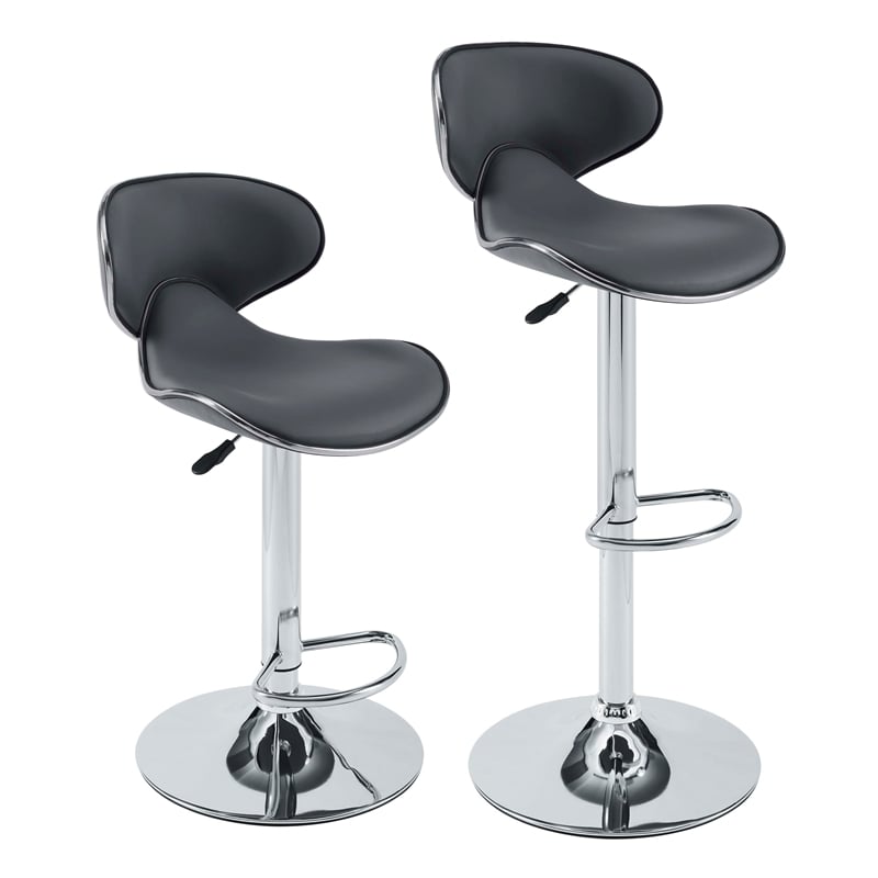 Pemberly Row Rounded Back Adjustable Metal Base BarStool in Gray - Set of 2