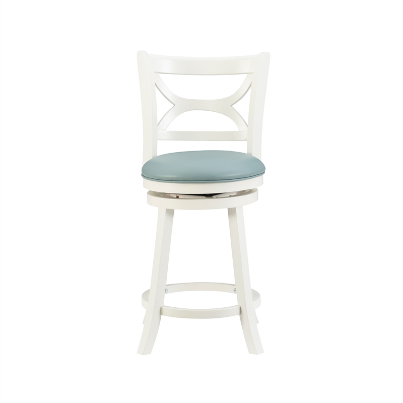 Pemberly Row Swivel Wood Counter Stool with PU Seat in Cream - Set of 2