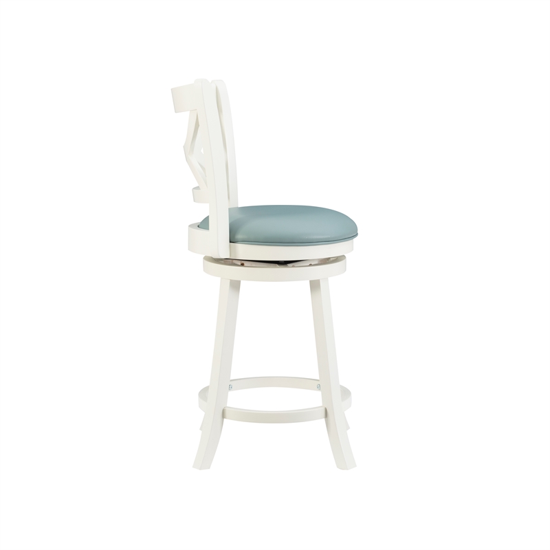 Pemberly Row Swivel Wood Counter Stool with PU Seat in Cream - Set of 2
