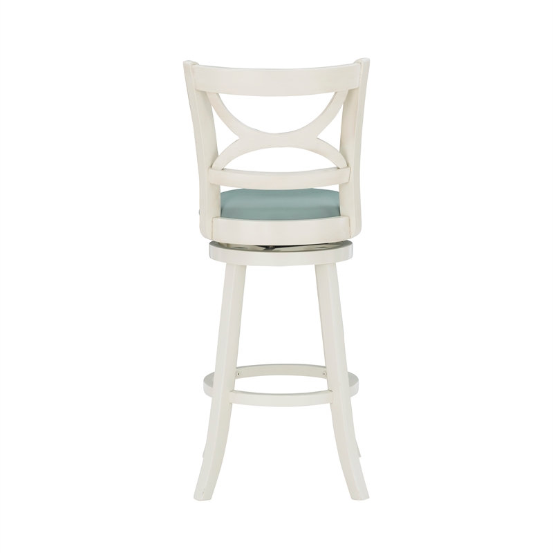 Pemberly Row Swivel Wood Bar Stool with PU Seat in Cream - Set of 2