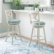 Pemberly Row Swivel Wood Bar Stool with PU Seat in Cream - Set of 2
