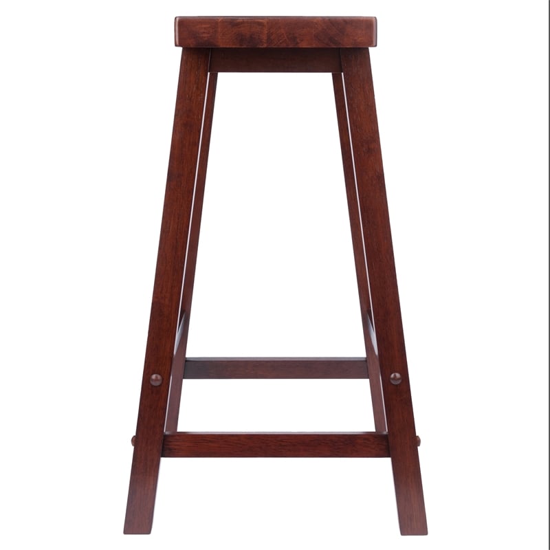 Pemberly Row Solid Wood Saddle Seat Counter Stool in Antique Walnut - Set of 2