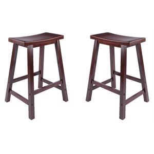 Pemberly Row Solid Wood Saddle Seat Counter Stool in Antique Walnut - Set of 2