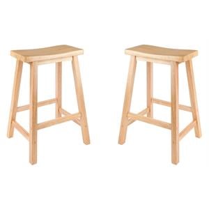 Pemberly Row Solid Wood Saddle Seat Counter Stool in Beech - Set of 2