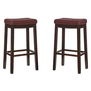 Pemberly Row 32&quot Rubberwood and PU Upholstery Bar Stool in Red - Set of 2