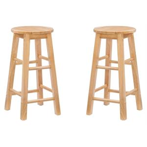 Pemberly Row 24&quot Backless Wood Counter Stool in Natural Brown - Set of 2