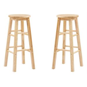Pemberly Row 29&quot Backless Wood Bar Stool in Natural Brown - Set of 2