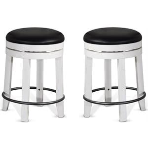 Pemberly Row 24&quot Wood Backless Swivel Stool in White & Dark Brown - Set of 2