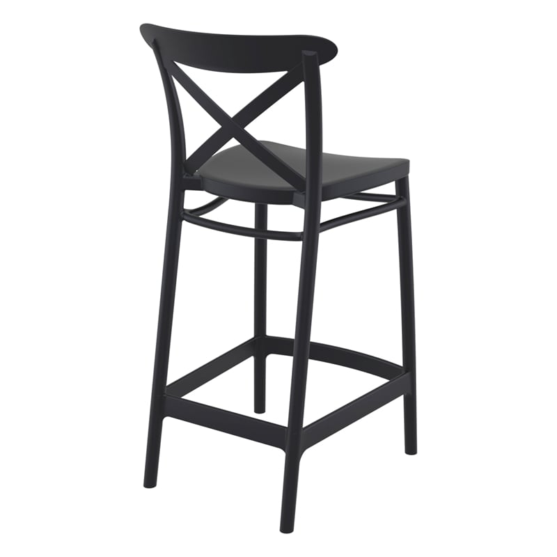 Pemberly Row Cross Indoor Outdoor Counter Stool in Black - Set of 2