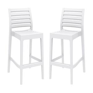 Pemberly Row 29.5&quot Outdoor Stackable Resin Bar Stool in White - Set of 2