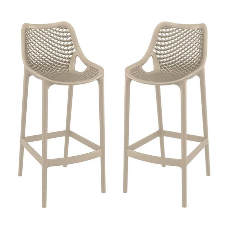 Pemberly Row Polypropylene Patio Bar Stool in Taupe - Set of 2