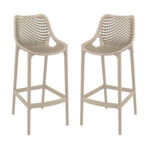 Pemberly Row Polypropylene Patio Bar Stool in Taupe - Set of 2