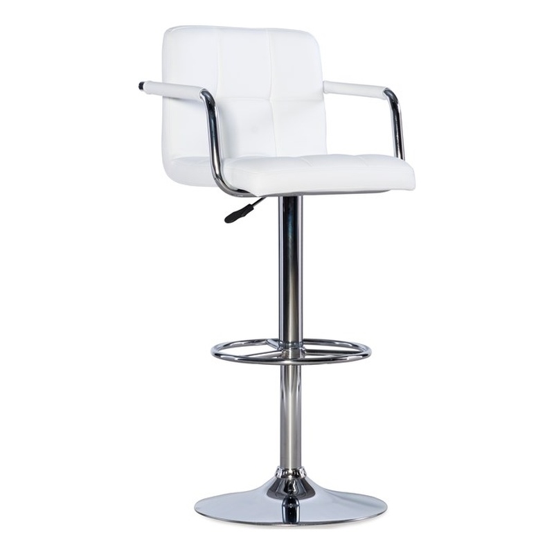 Pemberly Row Quilted Back Metal Swivel Bar Stool in Chrome and White - Set of 2