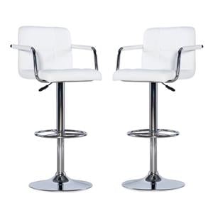 Pemberly Row Quilted Back Metal Swivel Bar Stool in Chrome and White - Set of 2