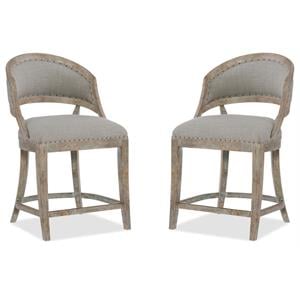 Pemberly Row Fabric Barrel Back Counter Stool in Soft Gray - Set of 2