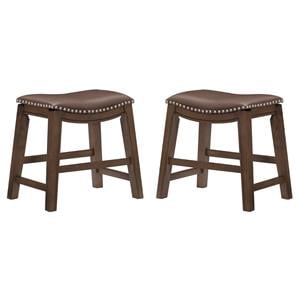 Pemberly Row 20&quot Faux Leather Saddle Dining Stool in Brown - Set of 2