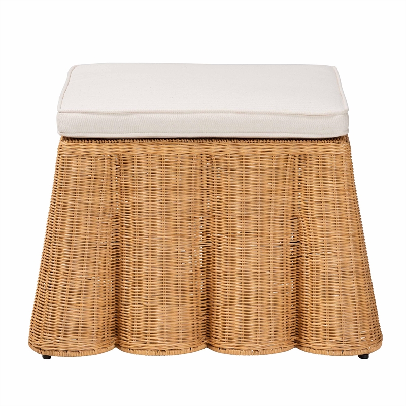 Pemberley Row Rattan Honey Ottoman Square Scalloped 27