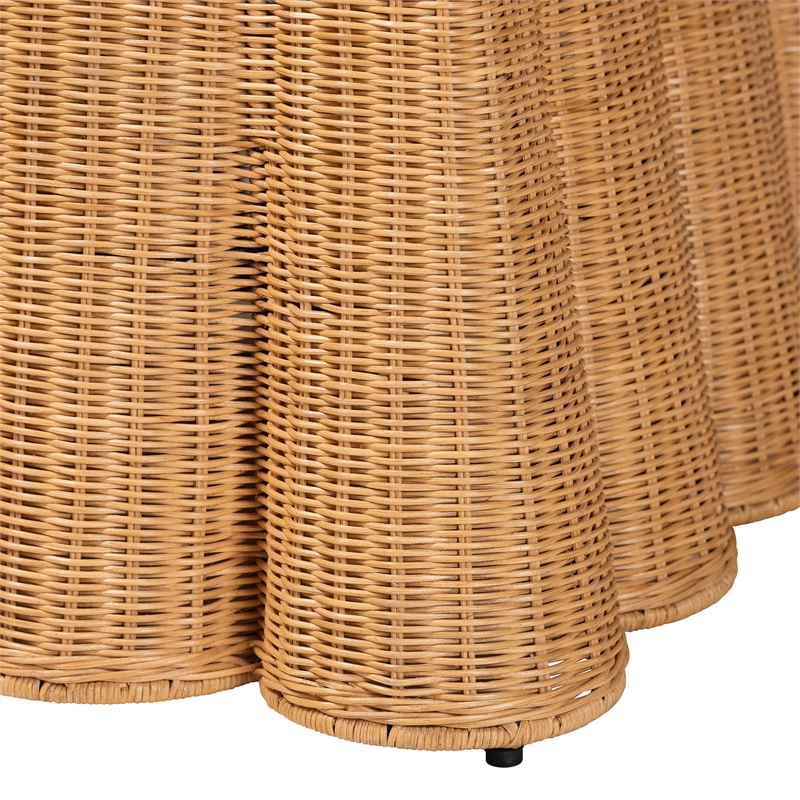 Pemberley Row Rattan Honey Ottoman Square Scalloped 27