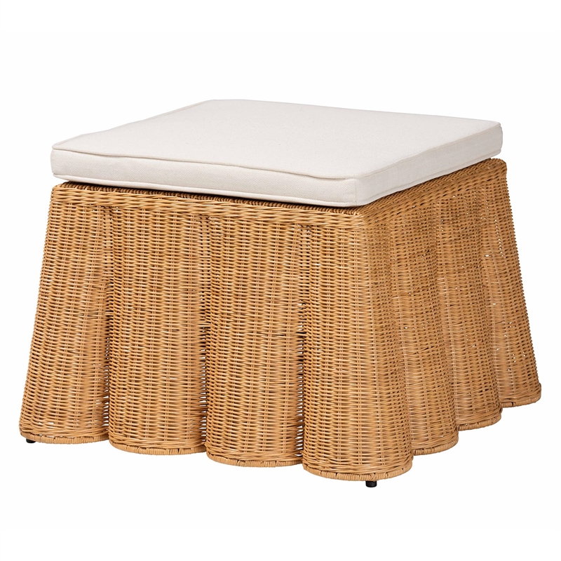 Pemberley Row Rattan Honey Ottoman Square Scalloped 27