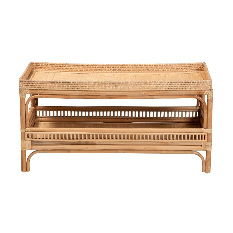 Pemberly Row Contemporary Bohemian Natural Rattan Coffee Table
