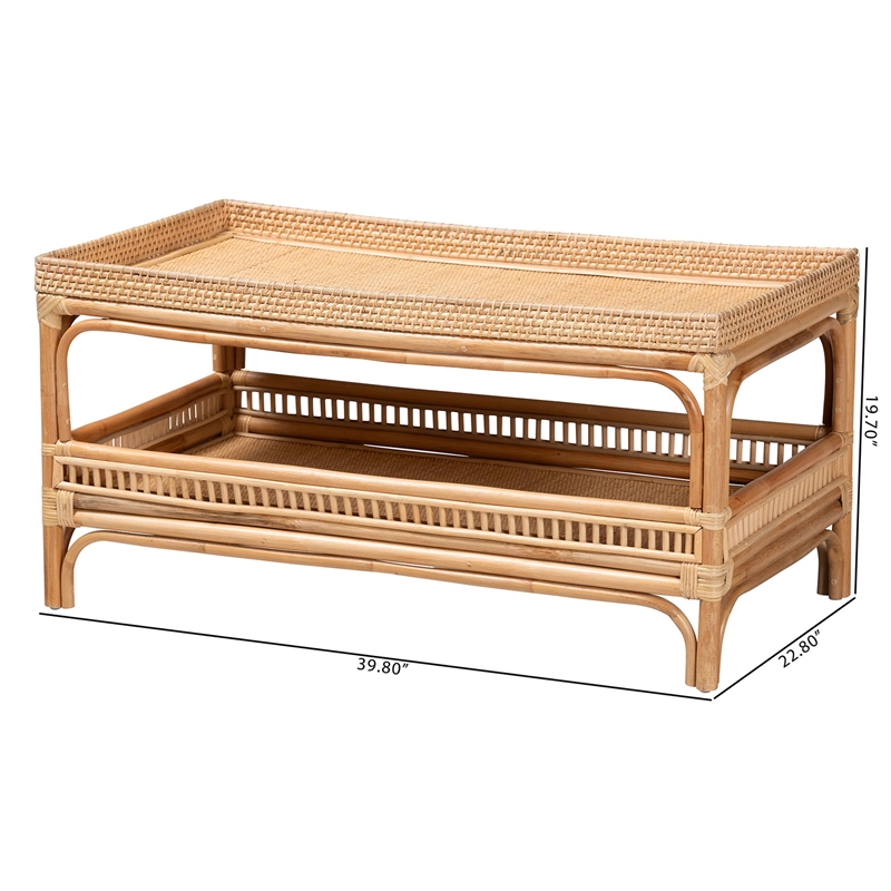 Pemberly Row Contemporary Bohemian Natural Rattan Coffee Table