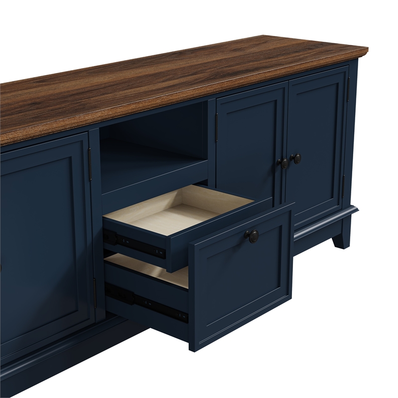 Pemberley Row Engineered Wood Navy Blue TV Stand Rectangular Adjustable Shelves 72