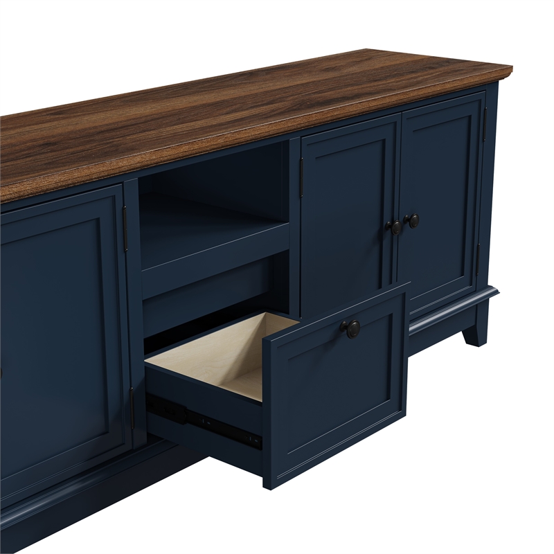 Pemberley Row Engineered Wood Navy Blue TV Stand Rectangular Adjustable Shelves 72