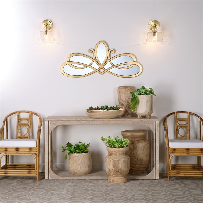 Pemberly Row Transitional Engineered Wood/Metal Accent Mirror in Gold
