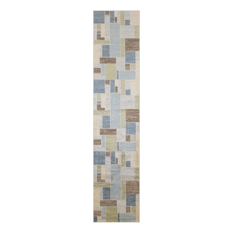 Pemberly Row Machine Washable 10' Runner Blue Green Multicolor Area Rug