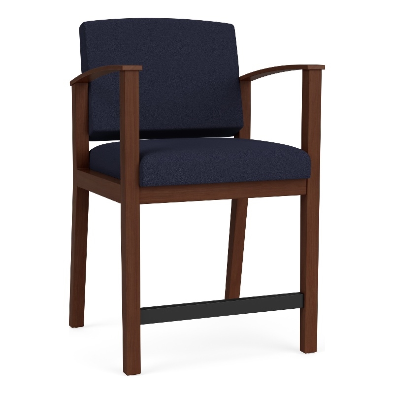 Pemberly Row Modern Reception Hip Chair in Walnut/Open House Navy