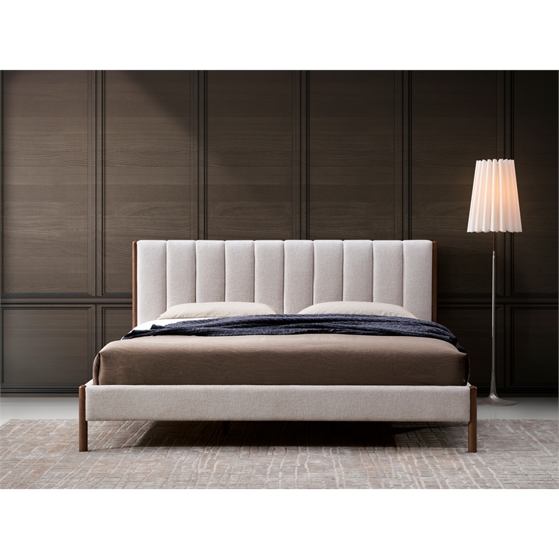 Pemberly Row Modern Upholstered Platform King Bed in Cream Fabric