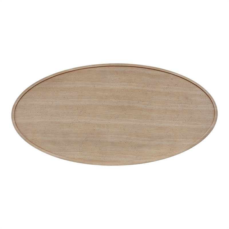 Pemberly Row Indoor / Outdoor Eclipse Stone Coffee Table in Beige