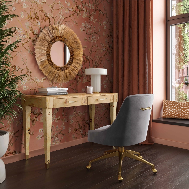 Pemberly Row Contemporary Acacia Burl Work Desk in Natural Finish