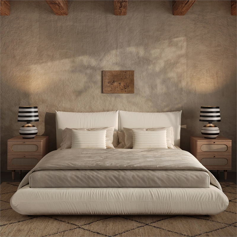 Pemberly Row Contemporary Cream 100 Percent Recycled Linen King Bed