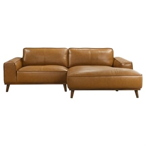 Pemberly Row Mid Century Living Room Right-Faced Tan Leather Sectional Sofa