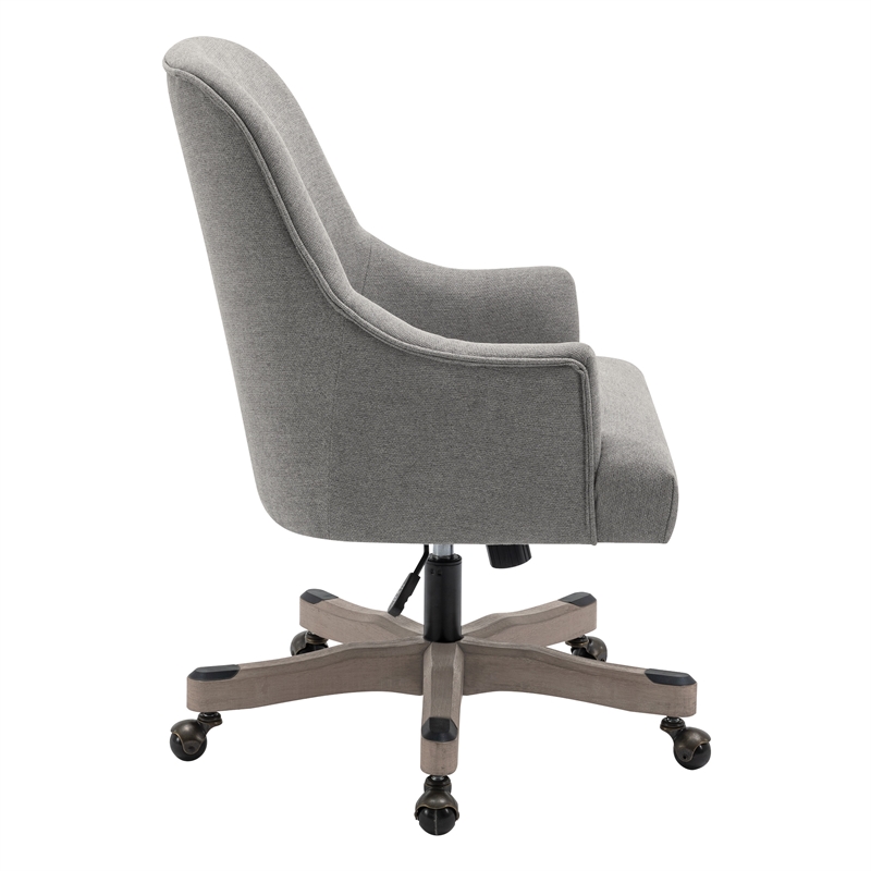Pemberly Row Rustic Wood Base and Fabric Upholstered Office Chair in Fog Brown