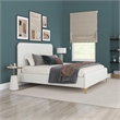 Pemberly Row Upholstered Mid-Century Fabric King Size Platform Bed in Cream