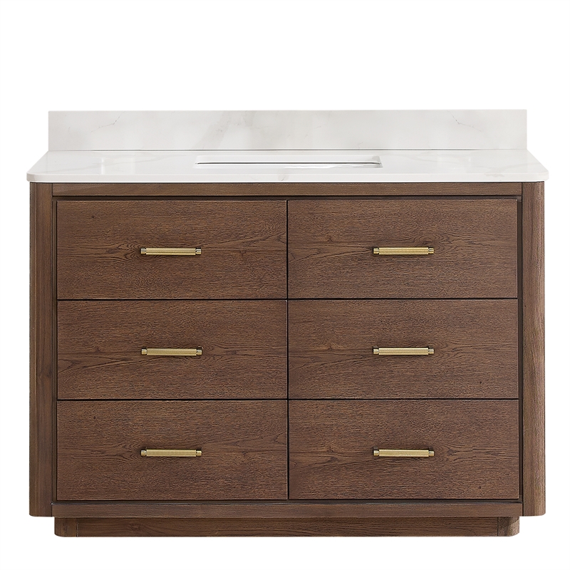 Pemberley Row Solid Oak Dark Brown Single Bath Vanity Rectangular Fully Assembled 48
