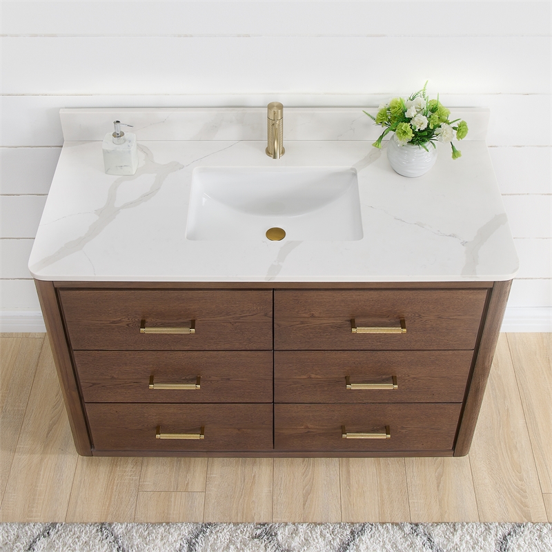 Pemberley Row Solid Oak Dark Brown Single Bath Vanity Rectangular Fully Assembled 48