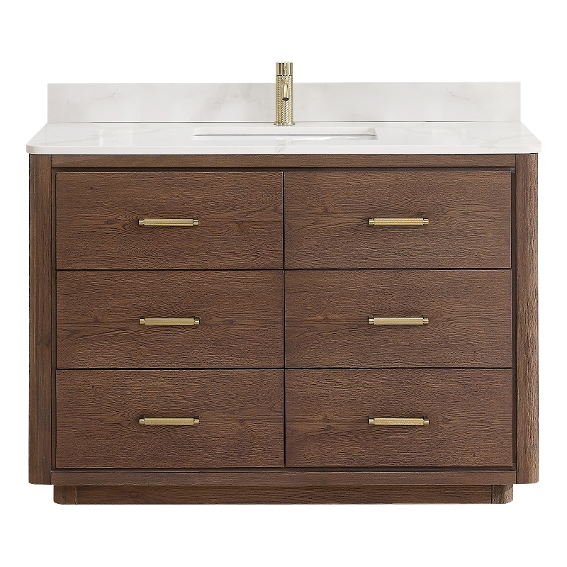 Pemberley Row Solid Oak Dark Brown Single Bath Vanity Rectangular Fully Assembled 48