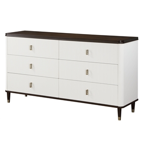 Pemberly Row Wooden 6-Drawer Dresser with Jewelry Tray in White and Brown